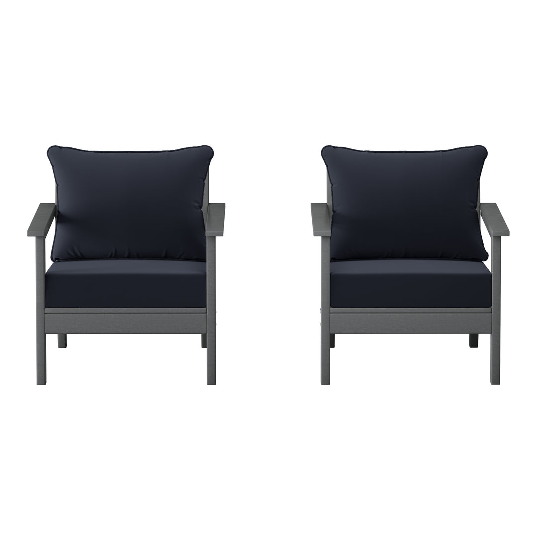 Avalon Outdoor Modern HDPE Patio Club Chairs with Deep Seat Cushions (Set of 2)