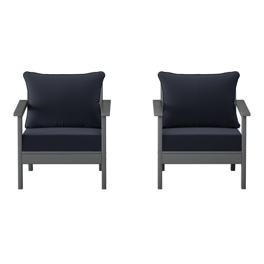 Avalon Outdoor Modern HDPE Patio Club Chairs with Deep Seat Cushions (Set of 2)