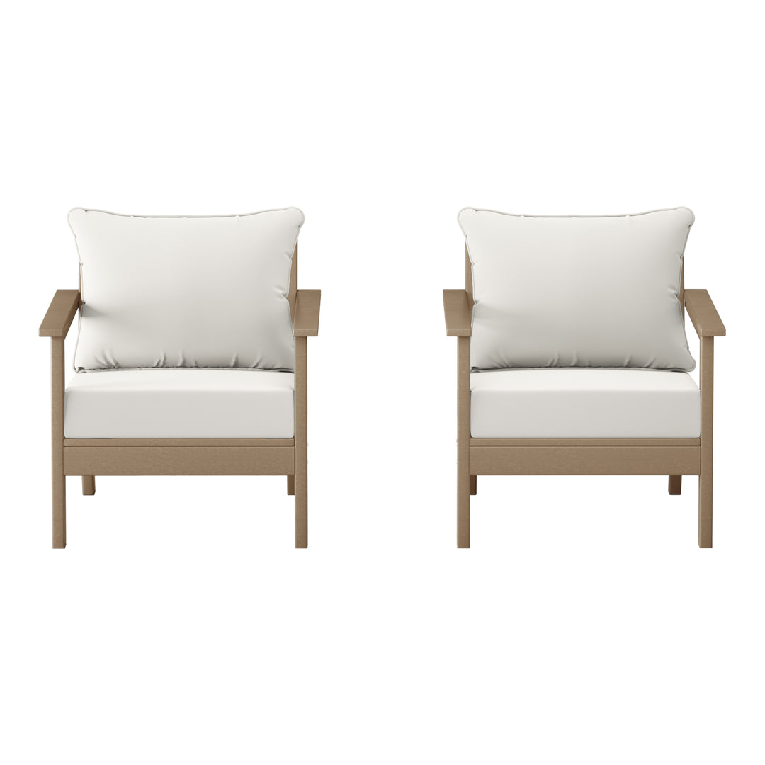 Avalon Outdoor Modern HDPE Patio Club Chairs with Deep Seat Cushions (Set of 2)