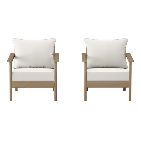 Avalon Outdoor Modern HDPE Patio Club Chairs with Deep Seat Cushions (Set of 2)