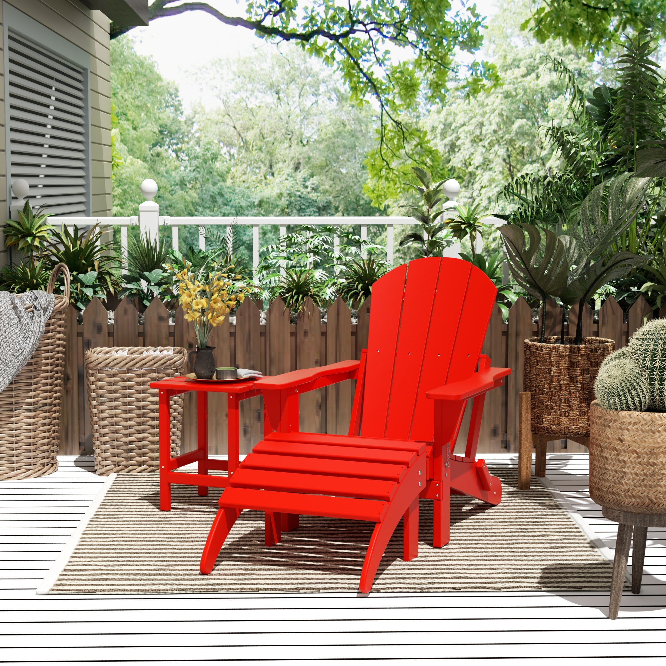Malibu 3-Piece set classic Adirondack chair with ottoman and a small coffee table (1 seater)