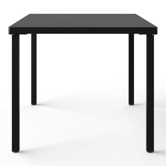 Playa 7-Piece Outdoor Rectangular Metal Patio Dining Table Set With Mid-Century Modern Stackable Patio Side Chairs