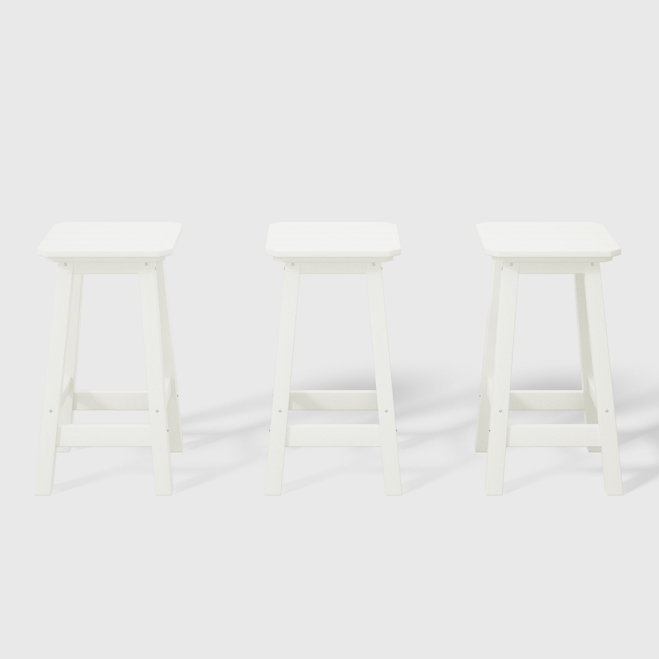 Malibu 24" HDPE Outdoor Patio Counter High Backless Square Bar Stools Set of Three