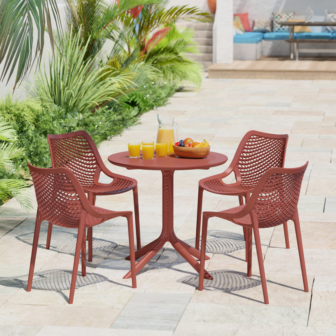 Playa 31.5" Round Plastic Outdoor Patio Dining Table for 4