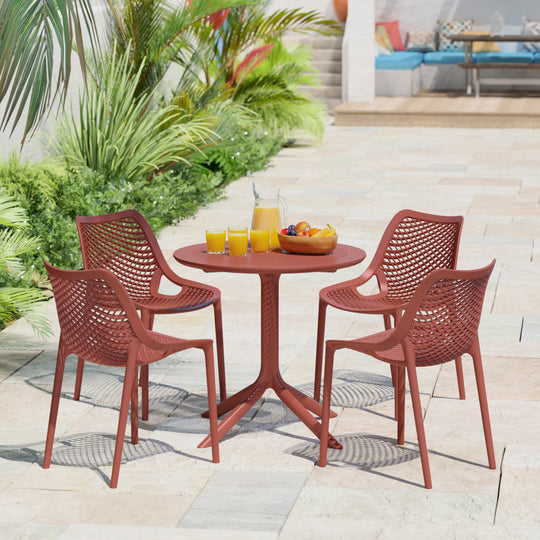 Playa 5-Piece Modern Round Patio Dining Table Set with Stackable Patio Dining Chairs