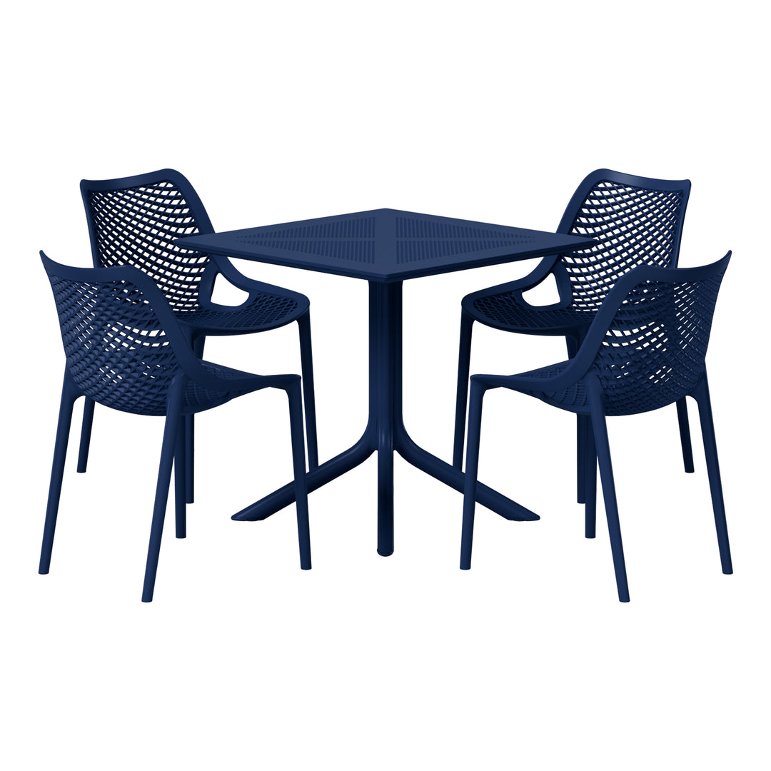 Playa 5-Piece Modern Square Patio Dining Table Set with Stackable Patio Dining Chairs