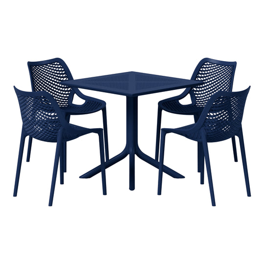 Playa 5-Piece Modern Square Patio Dining Table Set with Stackable Patio Dining Chairs