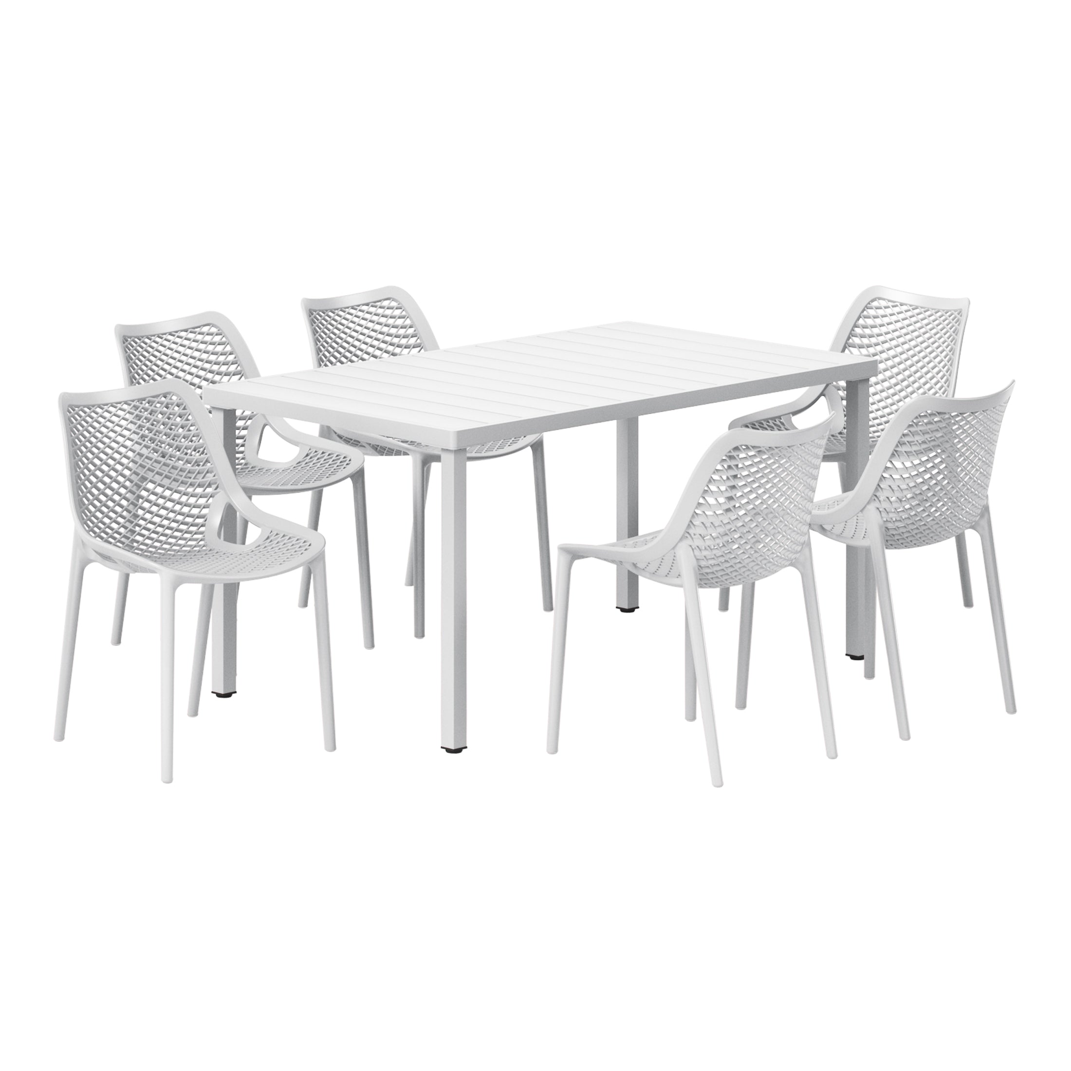 Playa 7-Piece Outdoor Metal Patio Dining Table Set With Stackable Patio Chairs