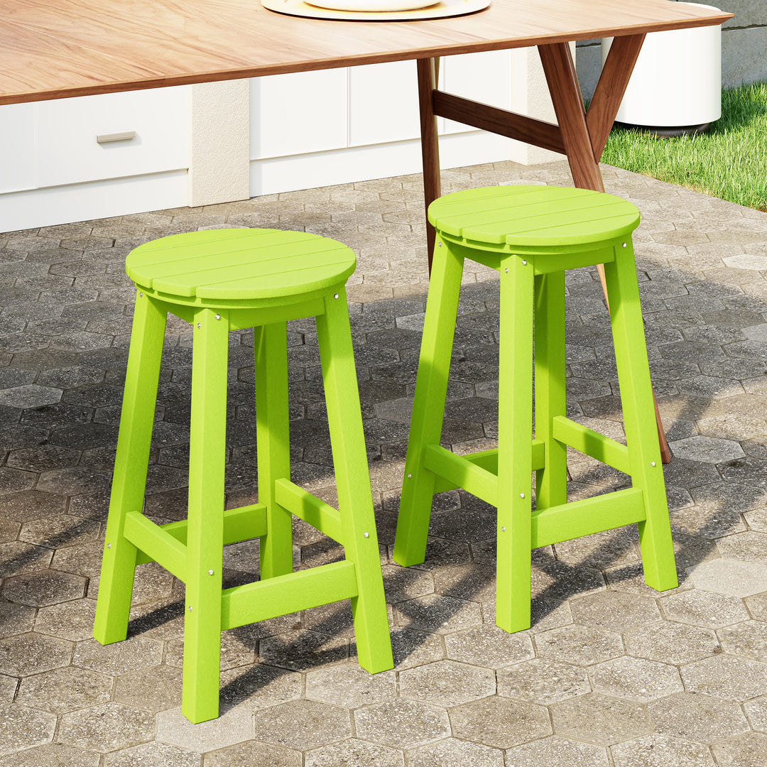 Malibu 24" HDPE Outdoor Patio Round Counter Height Bar Stool (Set of 2)