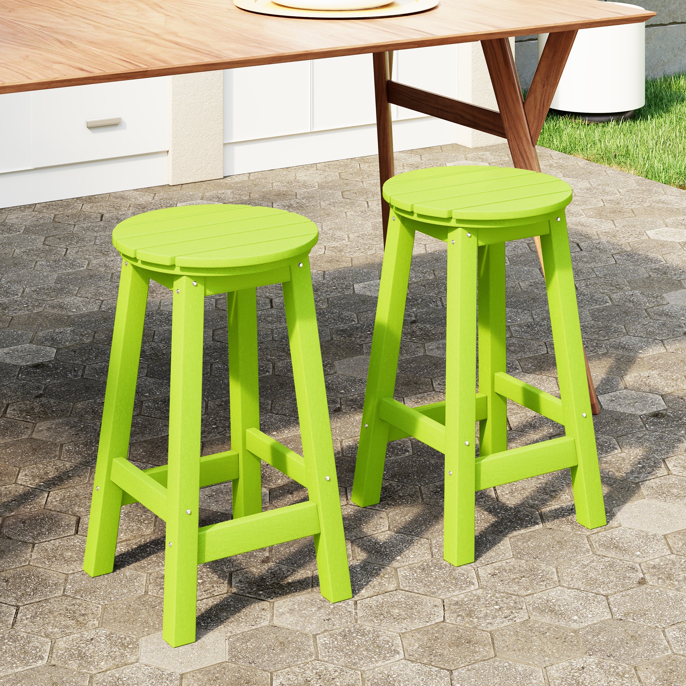 Malibu 24" HDPE Outdoor Patio Round Counter Height Bar Stool Set of 2