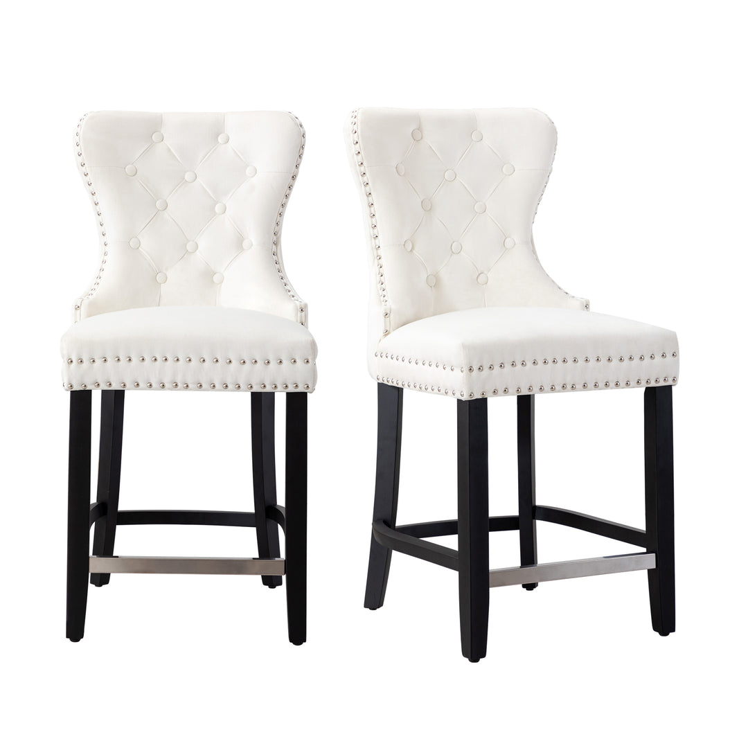 Wordford 24" Tufted Velvet Counter Stool (Set of 2), Black