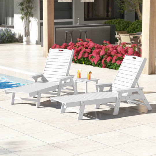 Malibu Poly Reclining Chaise Lounge Set With Table