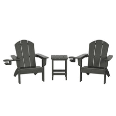 Malibu 3-Piece Kids HDPE Adirondack Chairs Set with Square Side Table and Cup Holders