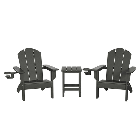 Malibu 3-Piece Kids HDPE Adirondack Chairs Set with Square Side Table and Cup Holders