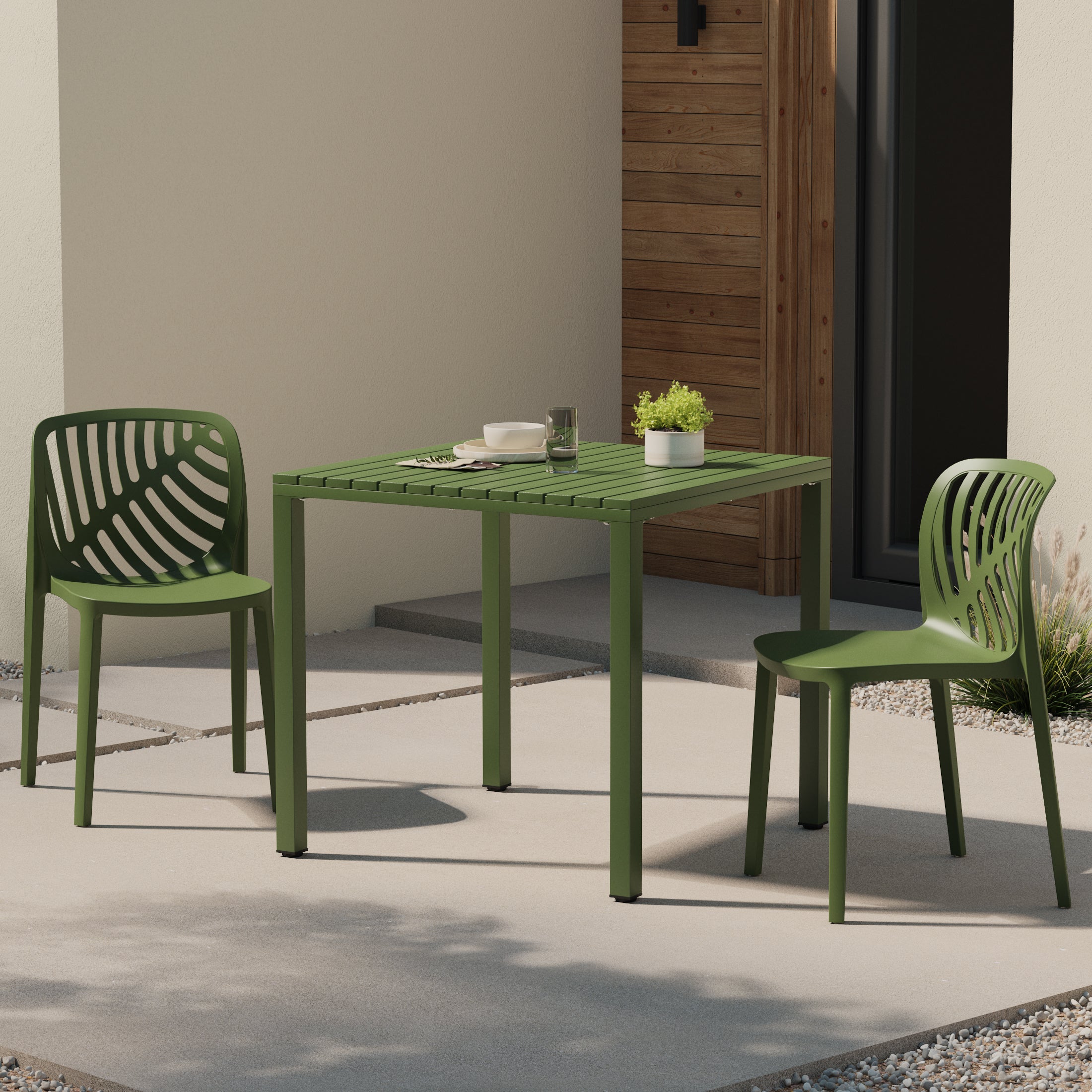 Playa Outdoor Modern Stackable Polypropylene Plastic Patio Bistro Dining Side Chairs (Set of 2)