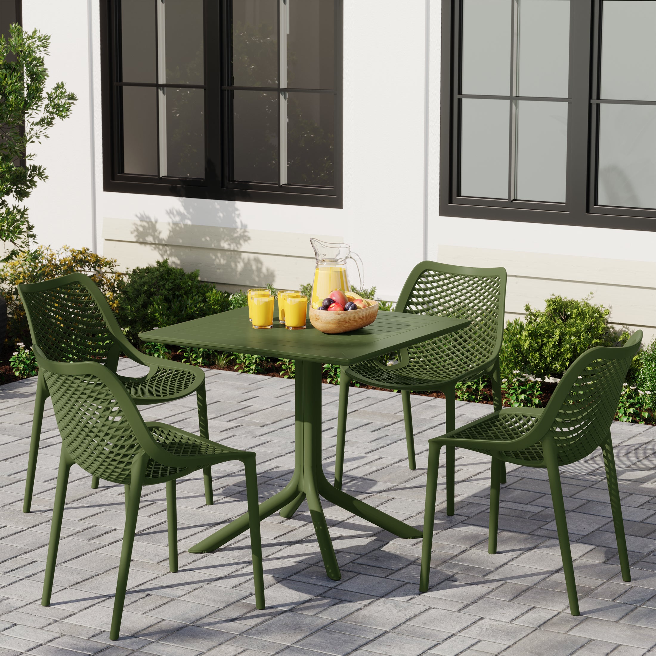 Playa 5-Piece Resin Square Patio Dining Table Set with Stackable Patio Dining Chairs