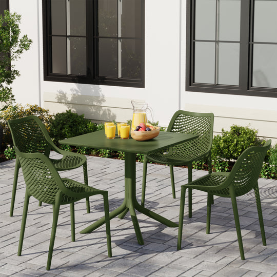 Playa 5-Piece Resin Square Patio Dining Table Set with Stackable Patio Dining Chairs