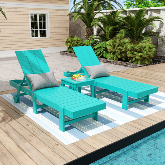 Ashore 3 Piece Modern Poly Reclining Chaise Lounge With Wheels