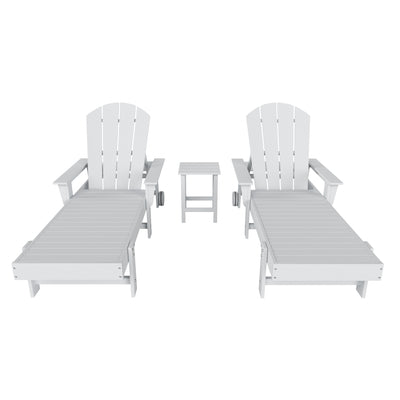 Malibu 3 Piece Adirondack Reclining Chaise Lounge With Arms & Wheels