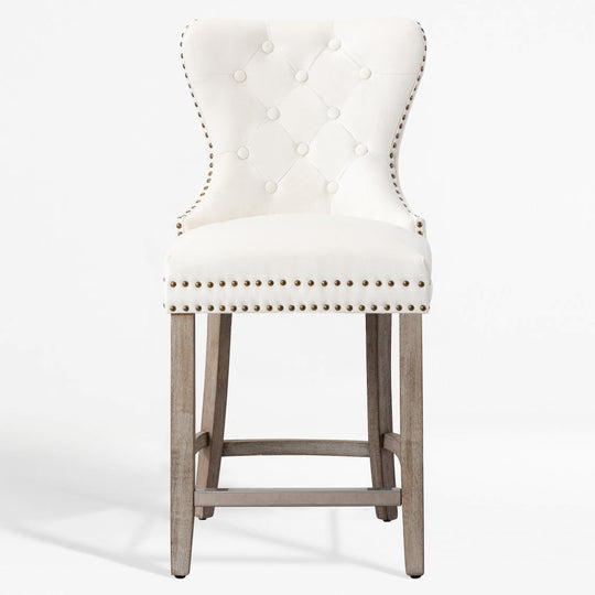 Wordford 24" Tufted Velvet Counter Stool, Antique Gray