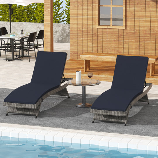 Somerset Grey Rattan Wicker Outdoor Chaise Lounge with Cushion (Set of 2)