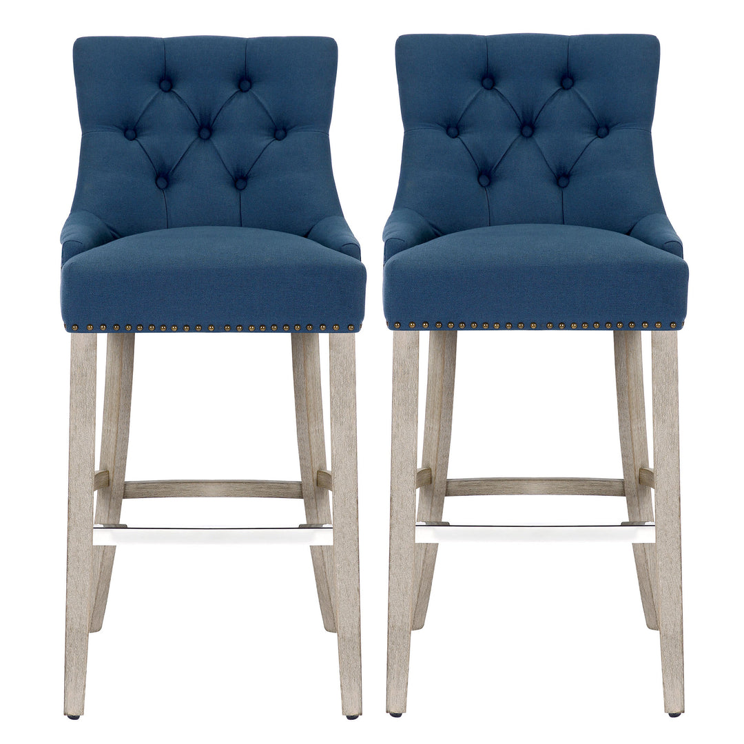 Hayes 29" Upholstered Tufted Wood Bar Stool (Set of 2), Antique Gray