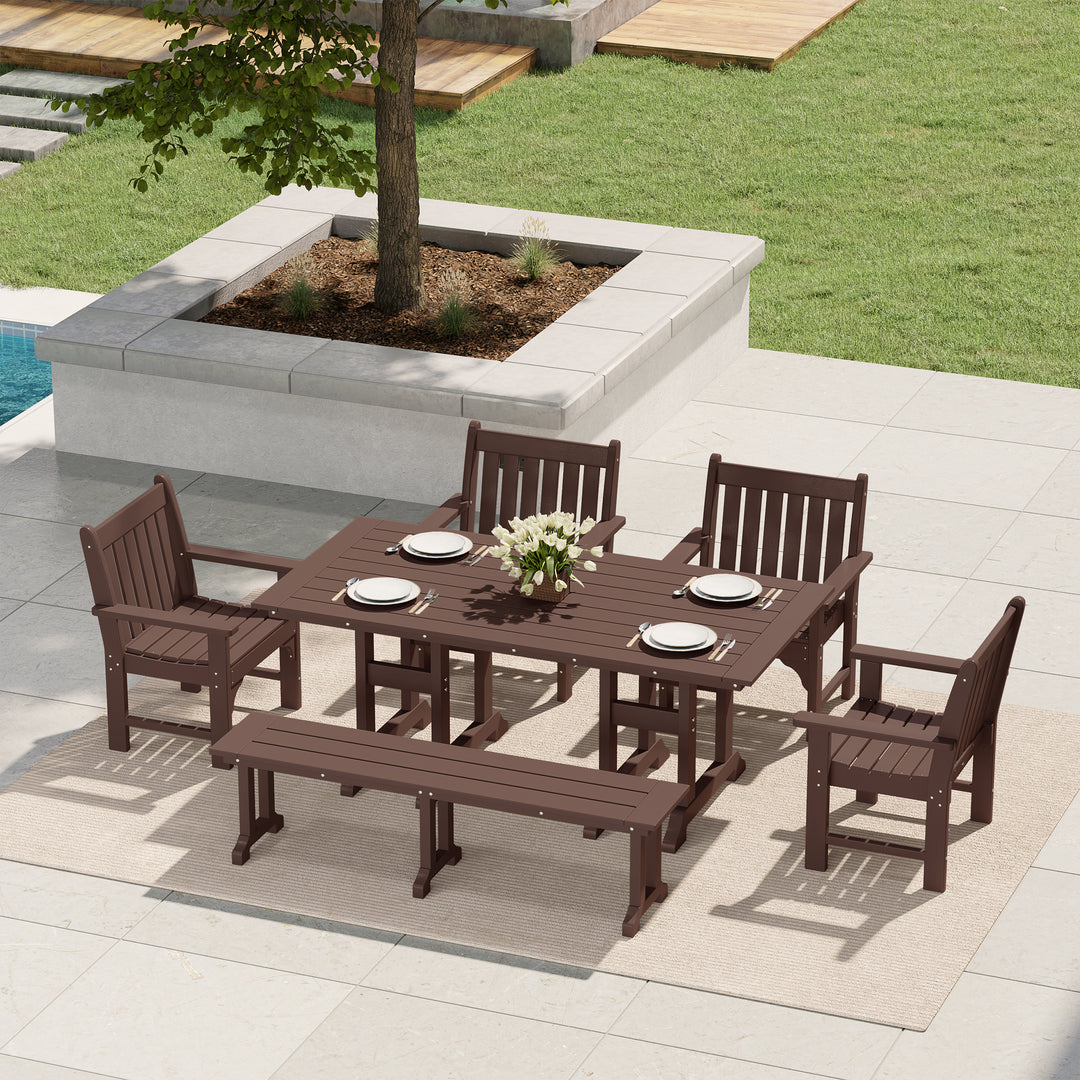 Malibu 6-Piece HDPE Outdoor Rectangle Dining Patio Table and Chairs Set