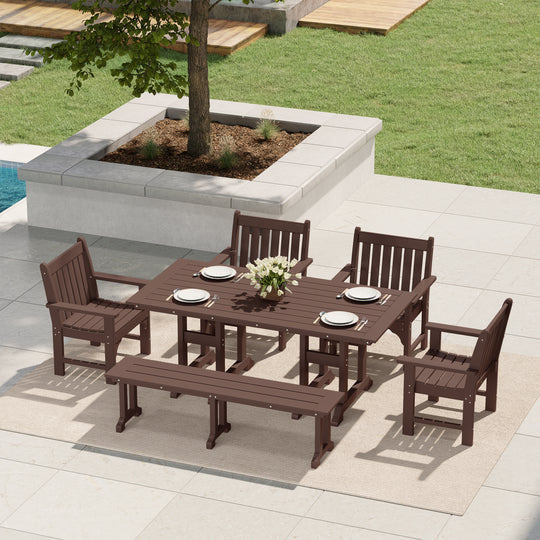 Malibu 6-Piece HDPE Outdoor Rectangle Dining Patio Table and Chairs Set