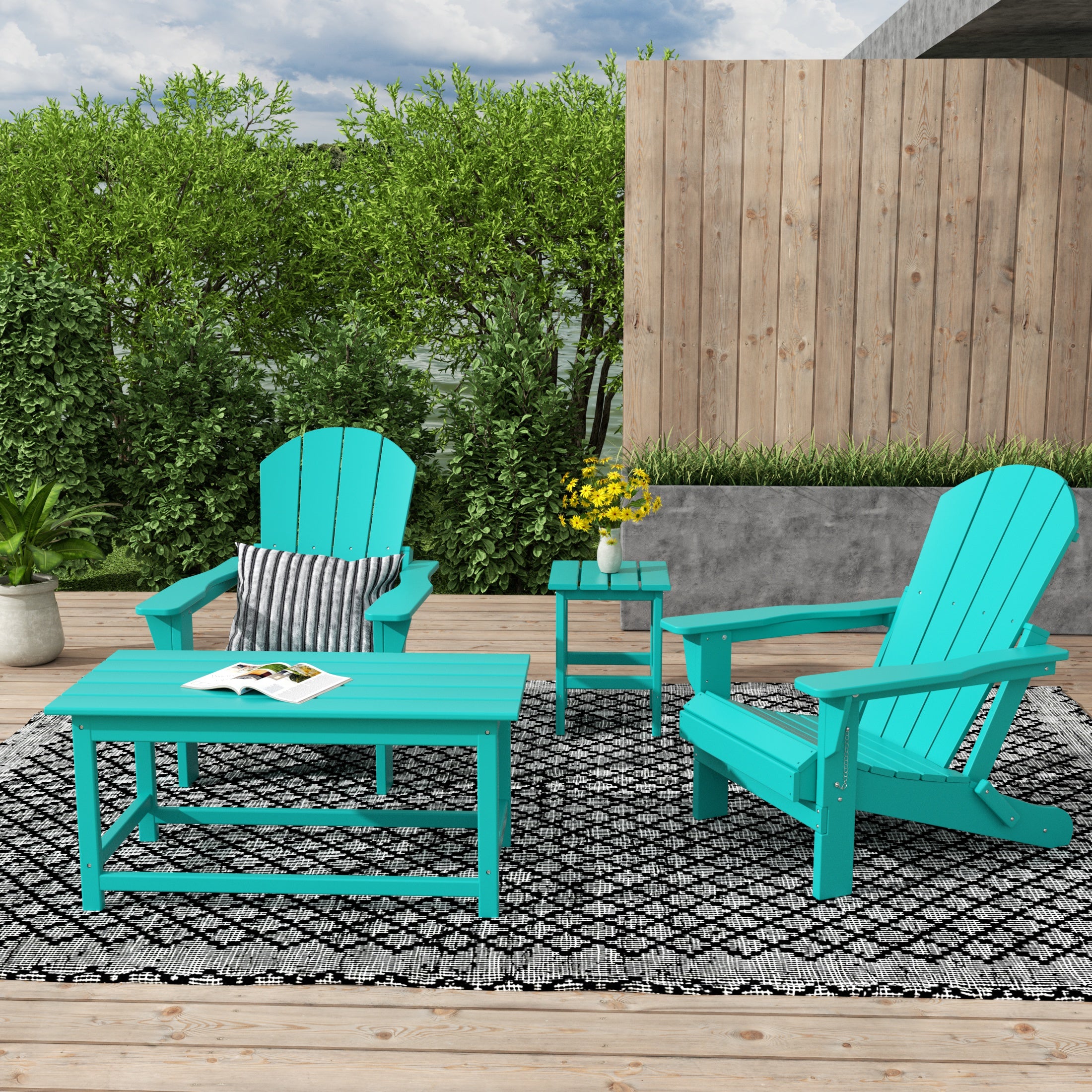 Malibu 4-Piece set Outdoor / Patio Poly Adirondack chairs with a Coffee and a side table ( 2 seater )