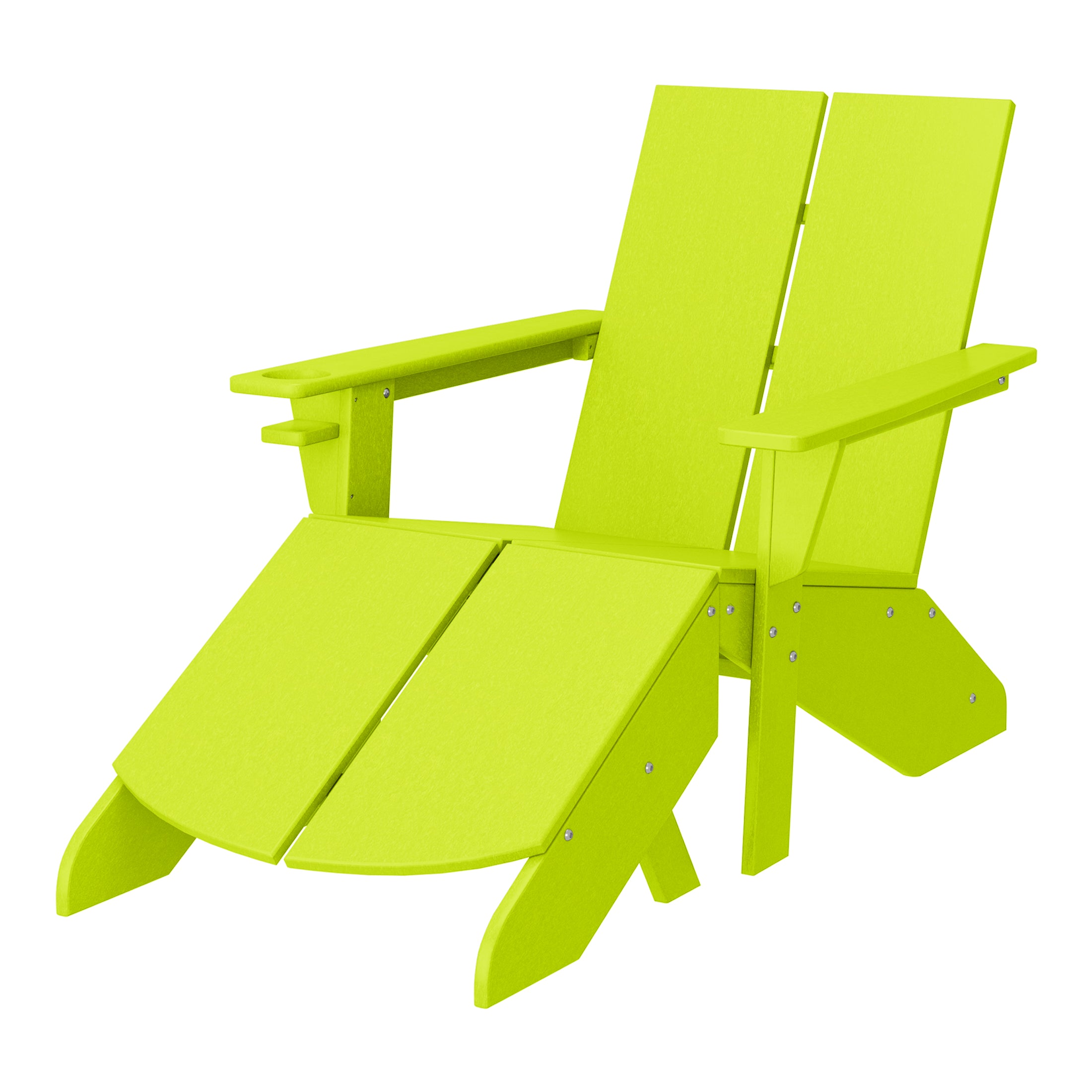 Riviera Outdoor HDPE Modern Adirondack Chair with Folding Patio Ottoman and Cup Holder