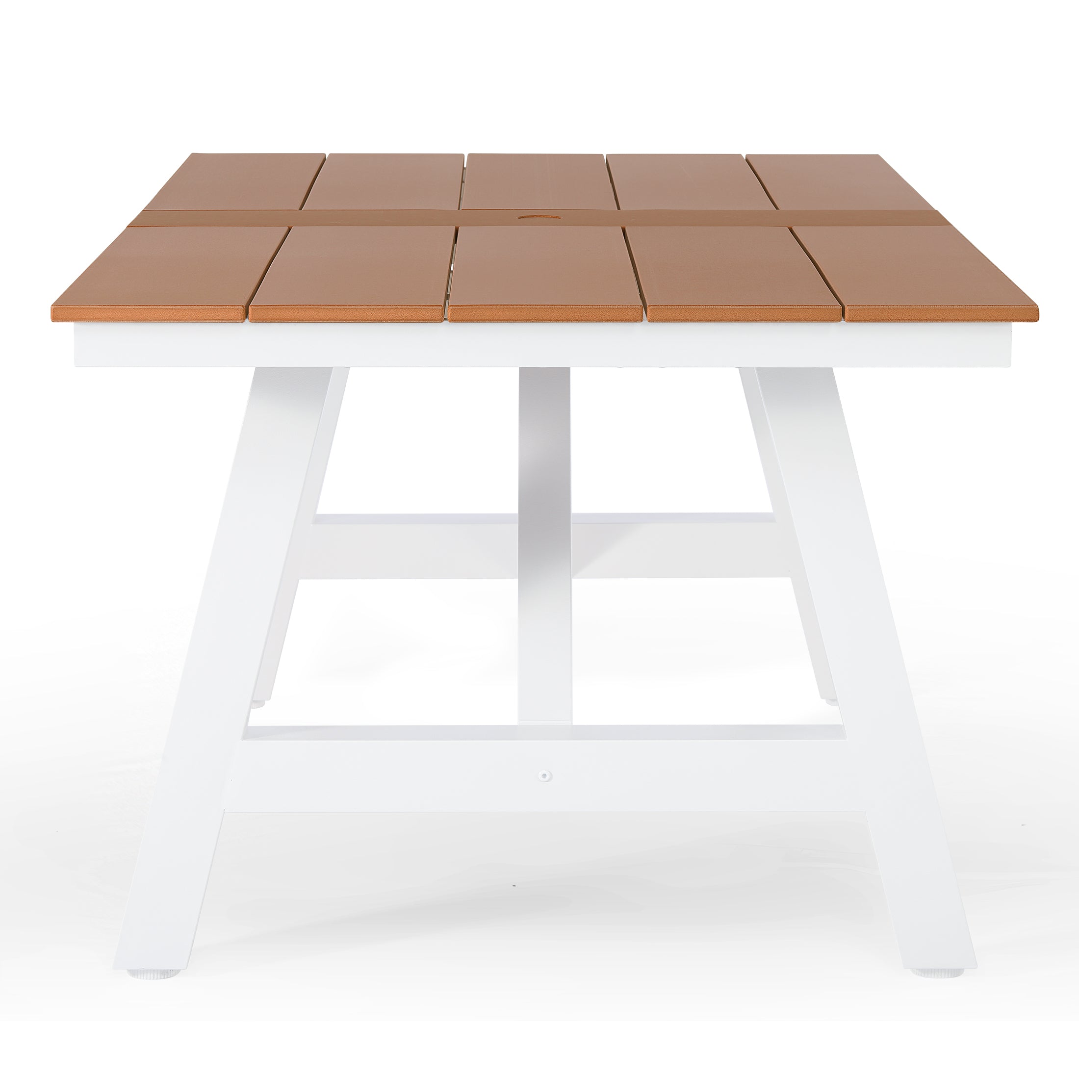 Cape May 72" HDPE Rectangle Outdoor Patio Dining Table With Umbrella Hole and Metal Frame