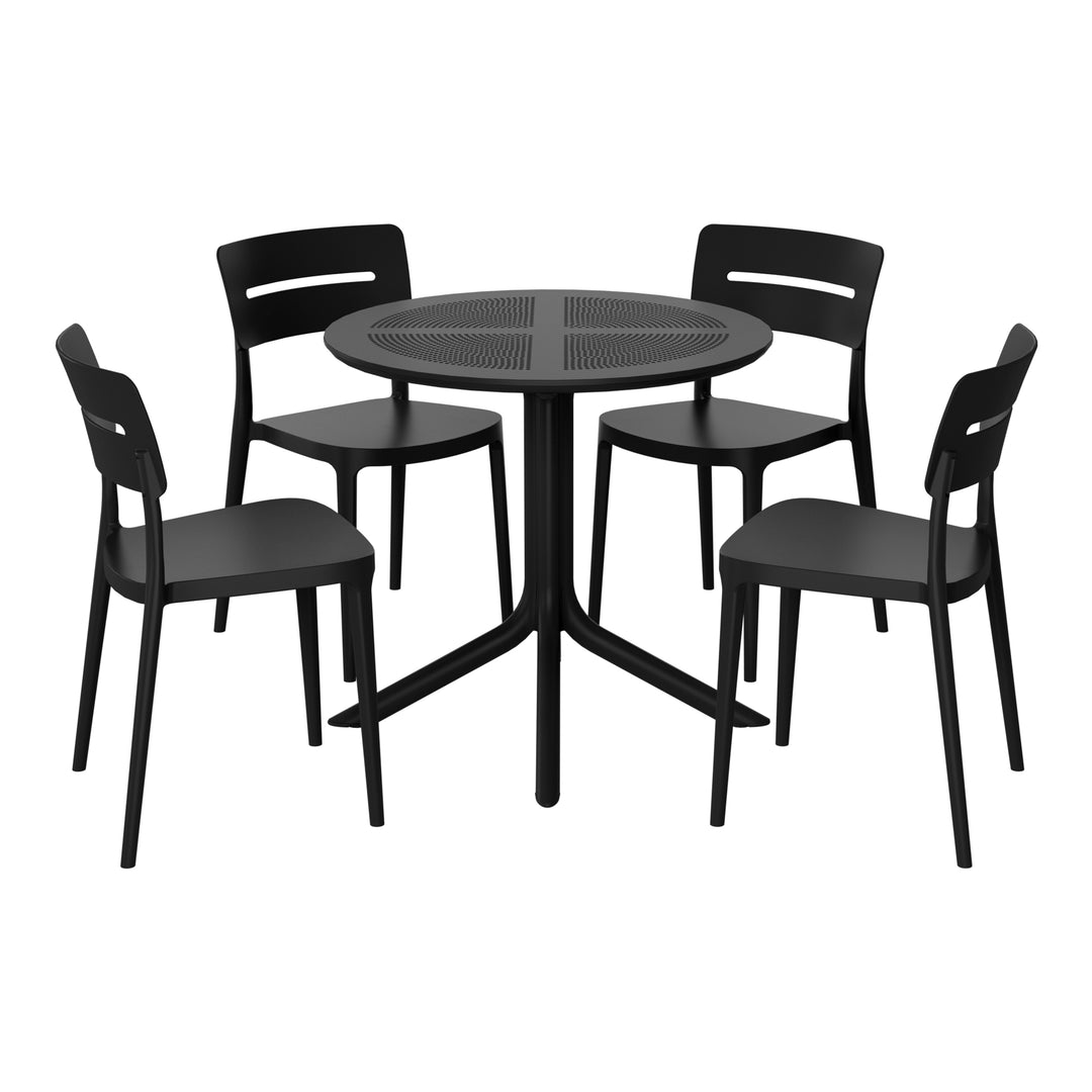 Playa Modern 5-Piece Resin Round Patio Dining Table Set with Stackable Patio Dining Chairs