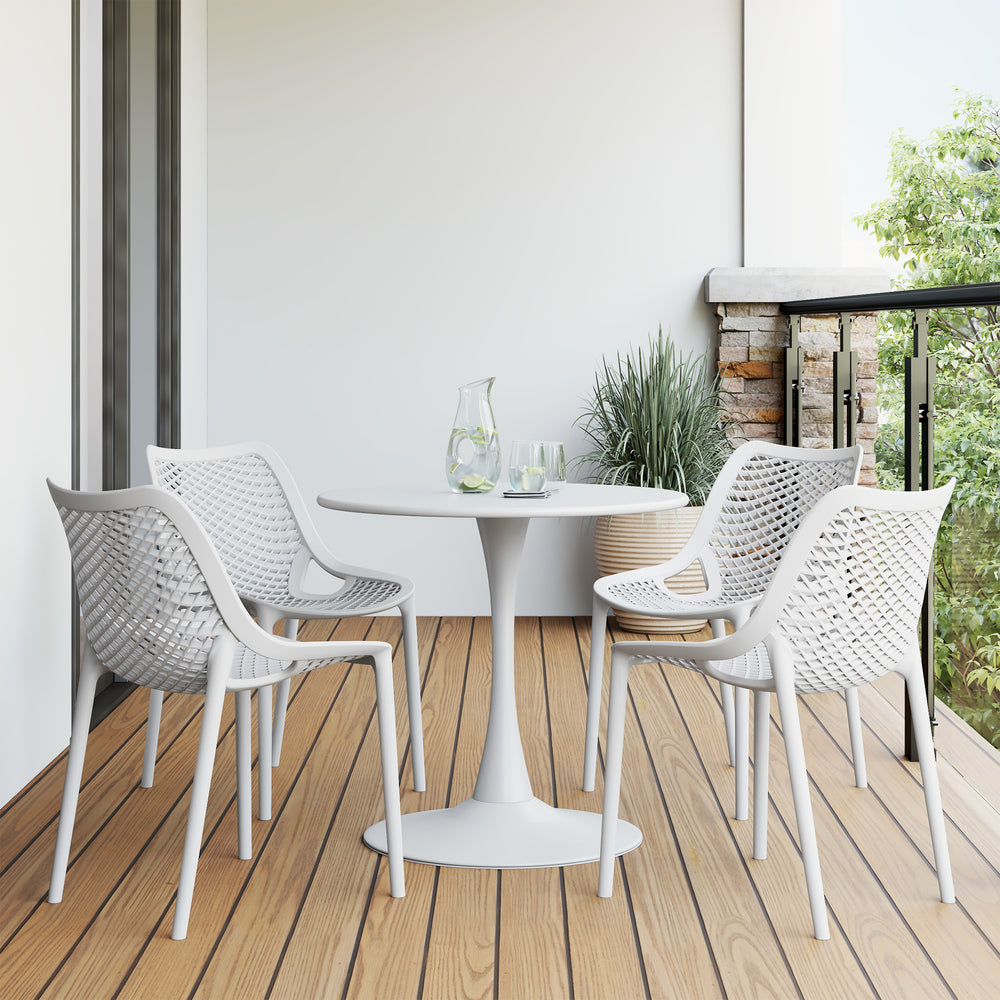 Playa 5-Piece Outdoor Indoor Round Metal Dining Table Set And Stackable Resin Patio Dining Side Chairs