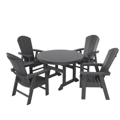 Malibu 5 Piece Outdoor Patio Dining Round Table and Curved Back Armchair Set