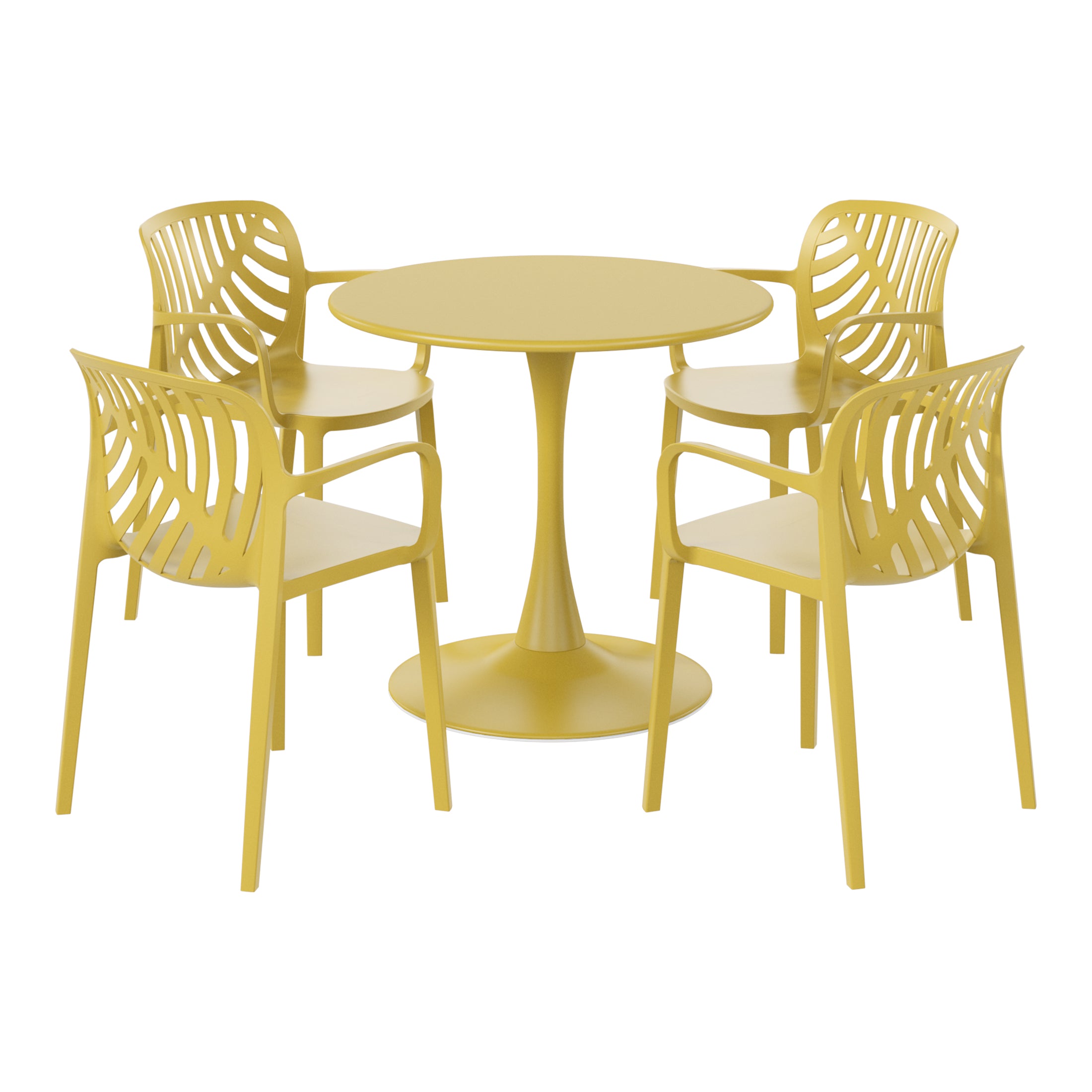Playa 5-Piece Outdoor Indoor Metal Patio Dining Table Set With Stackable Patio Arm Chairs