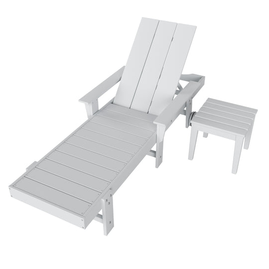 Ashore Modern Reclining Chaise Lounge with Side Table 2-Piece Set