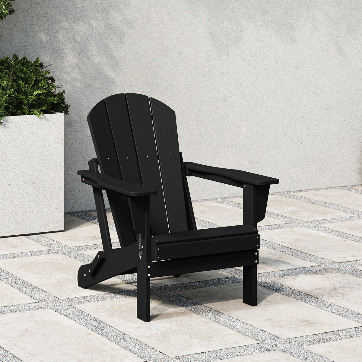 Malibu folding Adirondack chair in Black styled outdoors