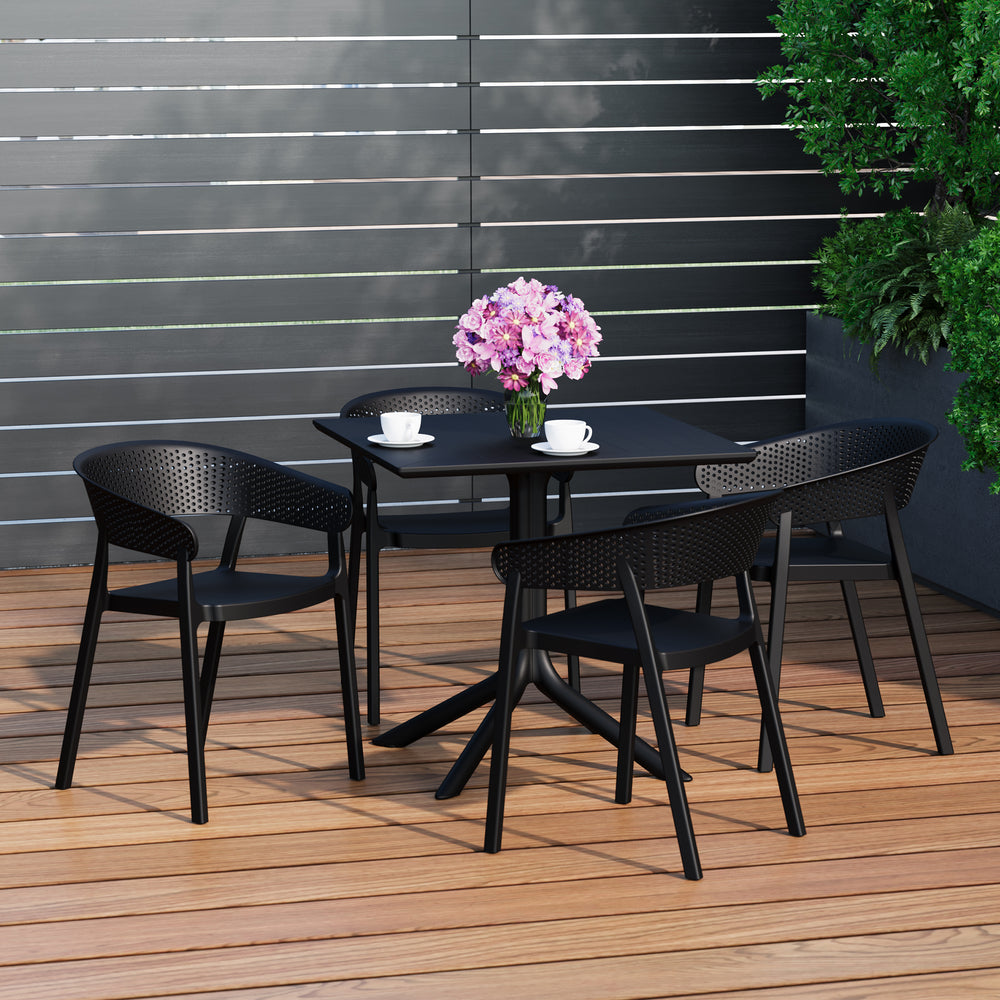 Playa 5-Piece Outdoor Resin Square Patio Dining Table Set with Stackable Patio Dining Chairs