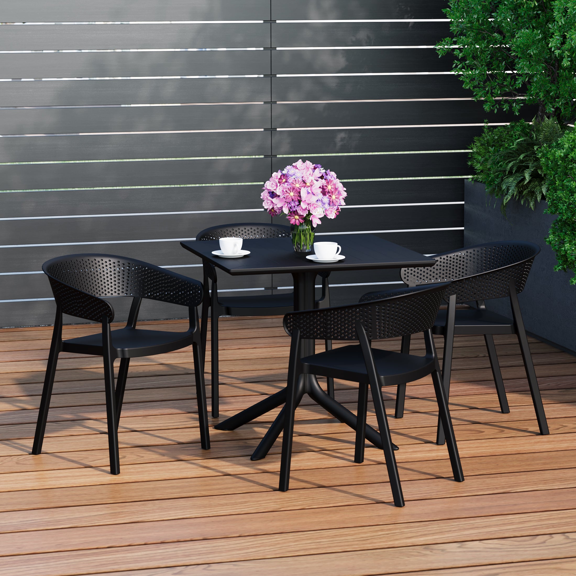 Playa 5-Piece Outdoor Resin Square Patio Dining Table Set with Stackable Patio Dining Chairs