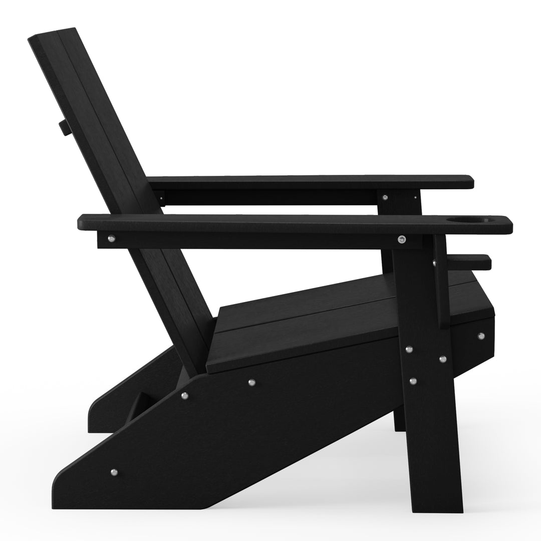 Riviera Outdoor 4-Piece HDPE Modern Adirondack Chairs Set with Folding Patio Ottomans and Cup Holder
