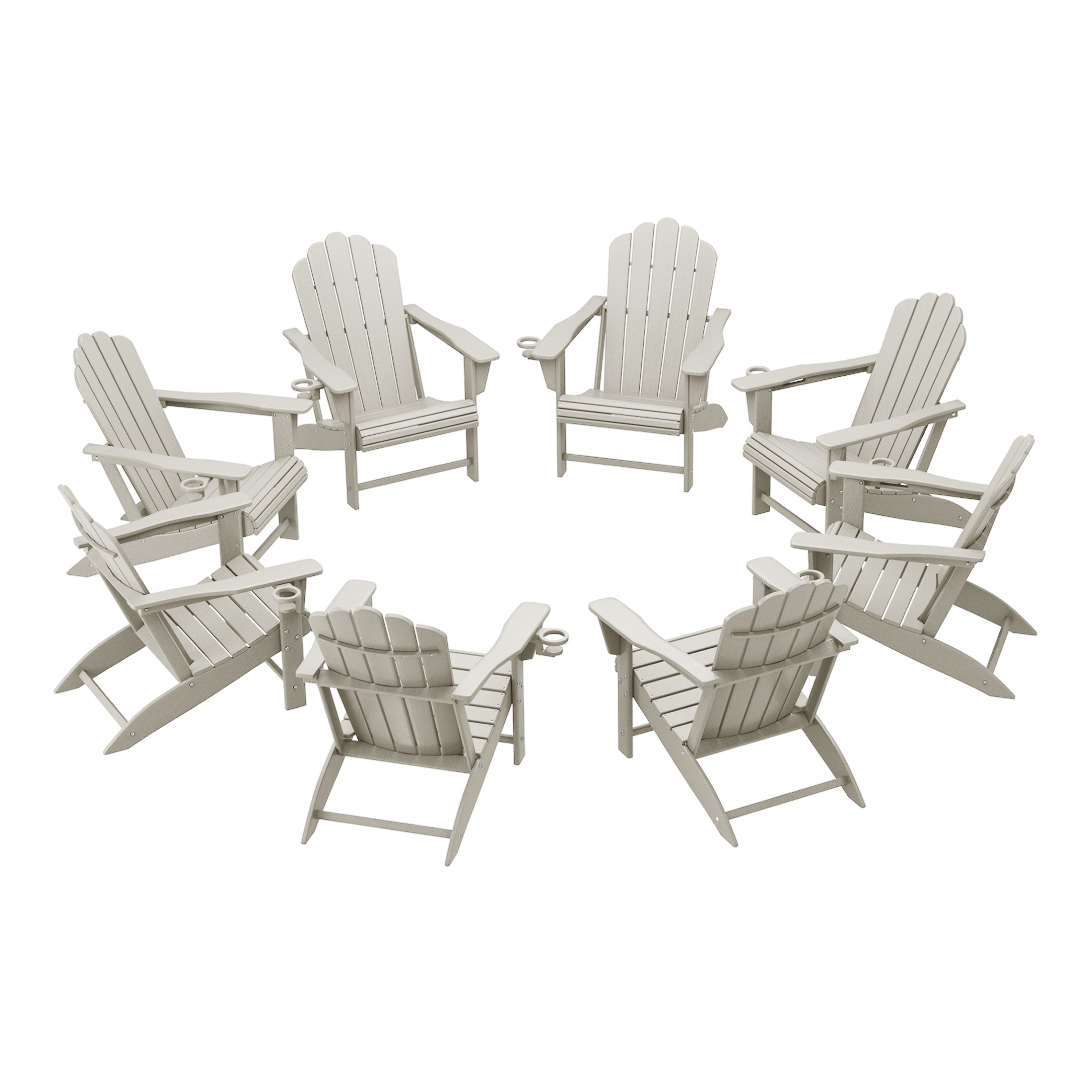 Highland Outdoor Patio HDPE Adirondack Chairs With Cup Holders (Set of 8)