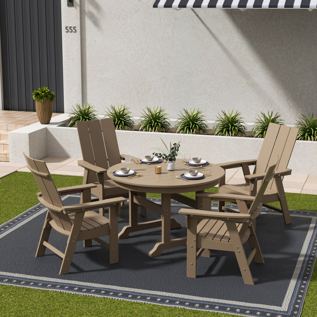 Ashore 5 Piece Outdoor Patio Round Dining Table and Modern Armchair Set