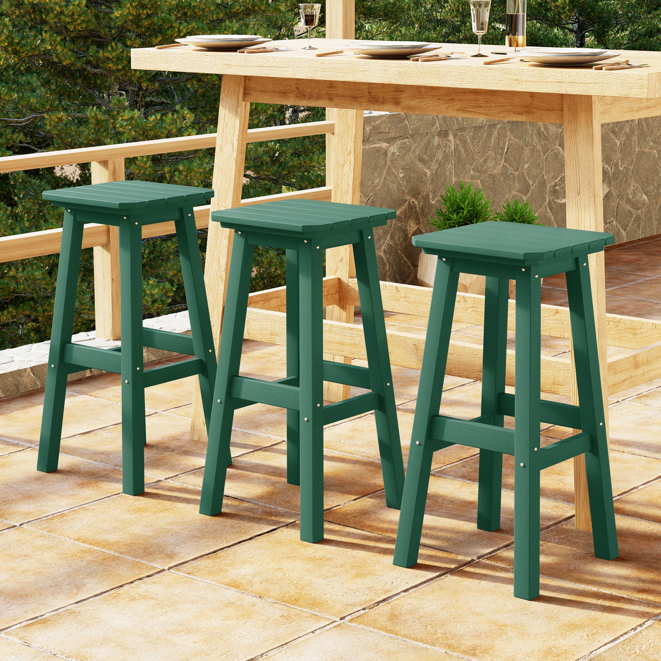Malibu 29" HDPE Outdoor Patio Square Bar Stools (Set of 3)