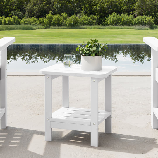 Aruba 2-Tier Outdoor HDPE Modern Adirondack Square Patio Side Table