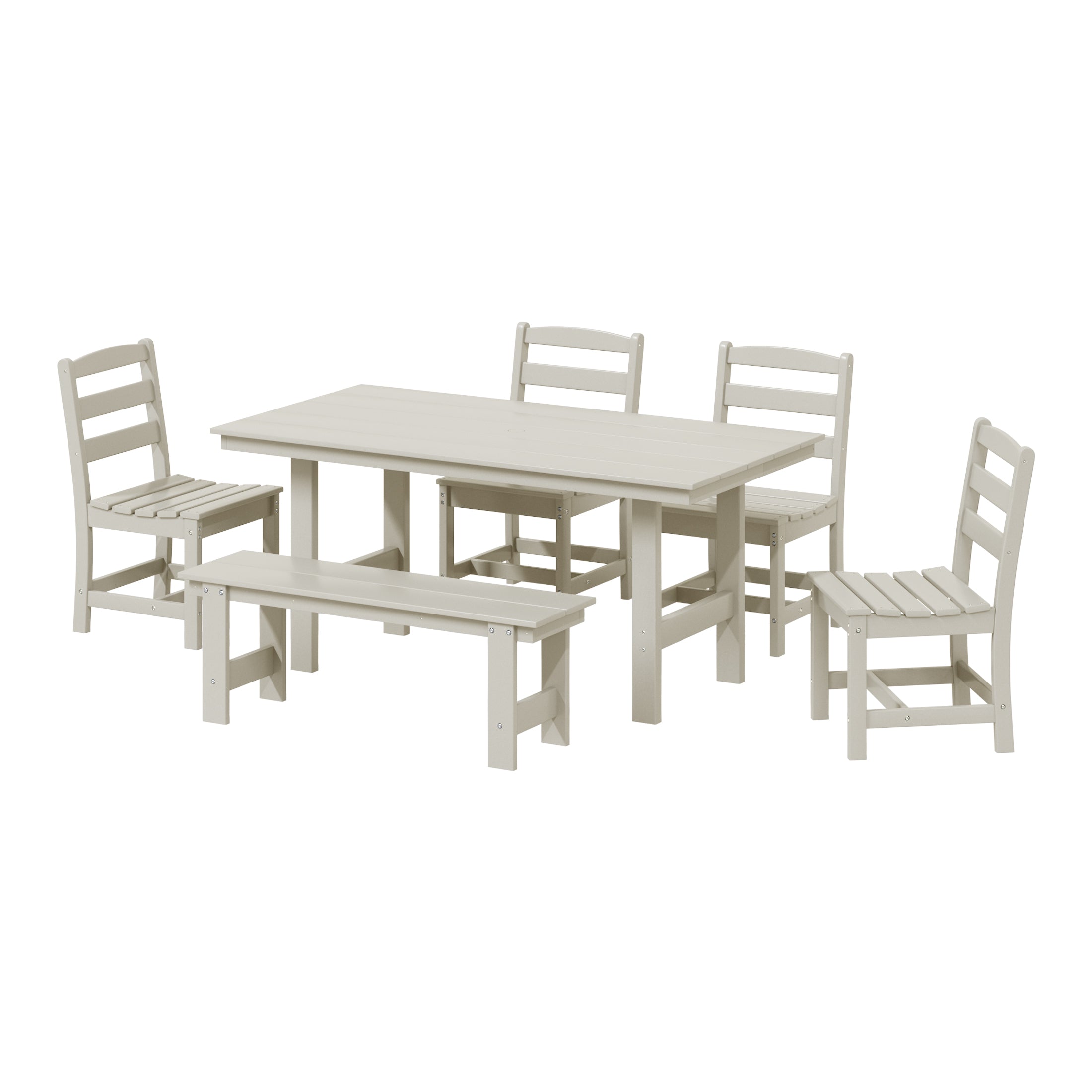 Ashore 6-Piece Outdoor HDPE Rectangular Patio Dining Table Set with Bench