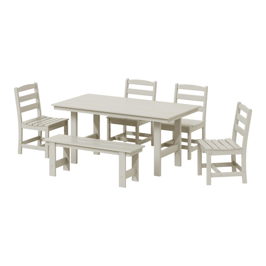 Ashore 6-Piece Outdoor HDPE Rectangular Patio Dining Table Set with Bench