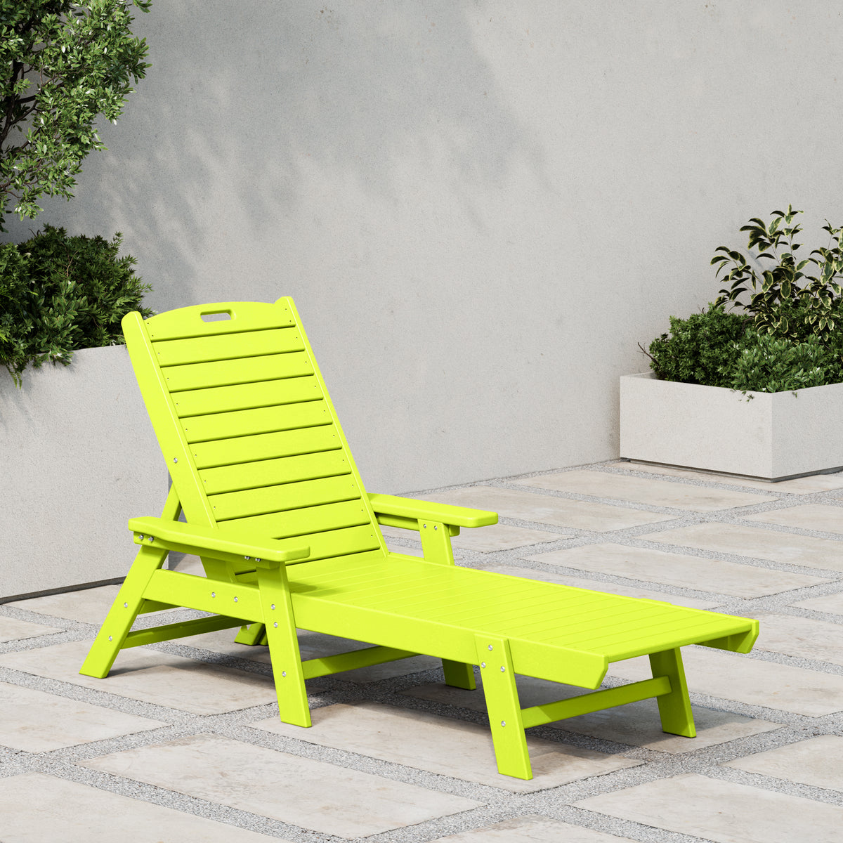 Malibu reclining chaise lounge in Lime styled outdoors