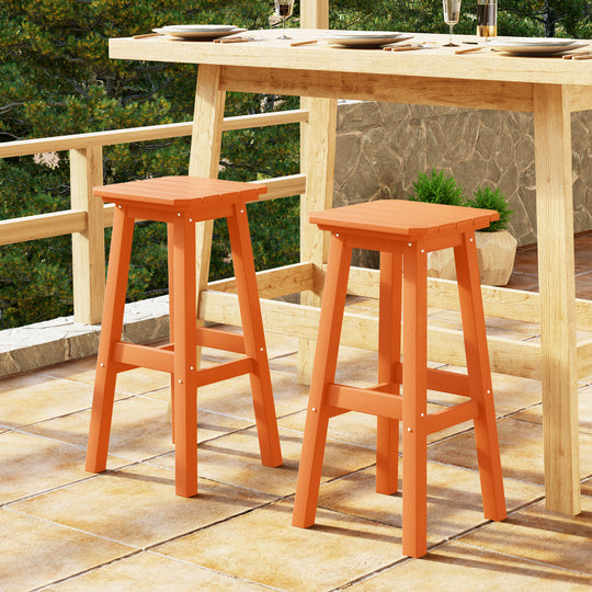 Malibu 29" HDPE Outdoor Patio Square Bar Height Bar Stool (Set of 2)