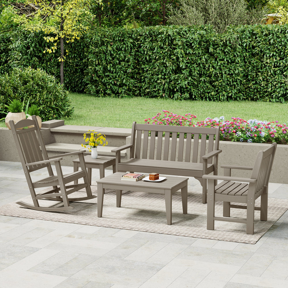 Malibu 5-Piece HDPE Outdoor Patio Furniture Couch and Rocking Chair Set