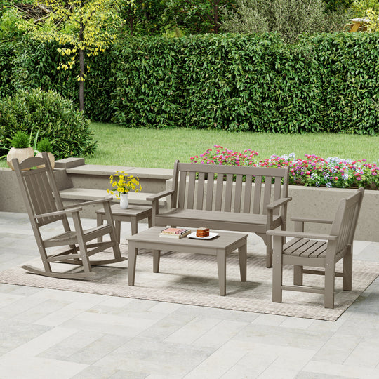 Malibu 5-Piece HDPE Outdoor Patio Furniture Couch and Rocking Chair Set